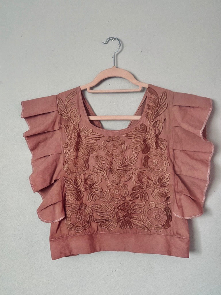Palomita Ruffled Top | Hand-Embroidered Cotton Blouse | Fall Mexican Handmade Clothing