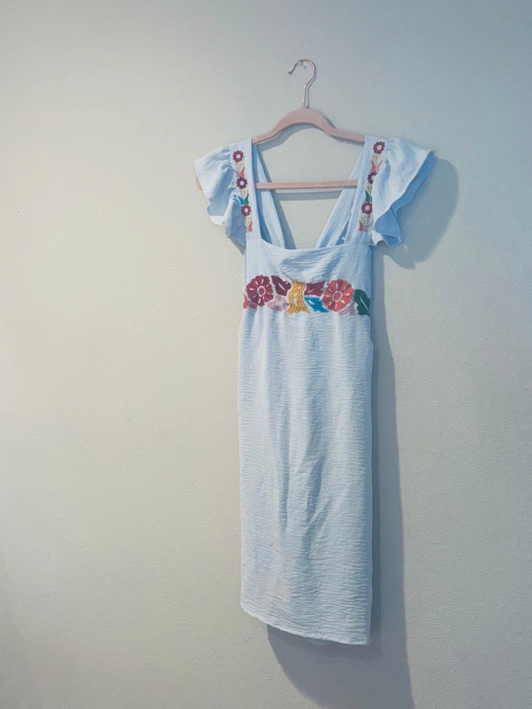Palomita Dress | Hand-Embroidered Knee-Length Dress with Birds, Butterflies & Florals | Handmade Mexican Clothing
